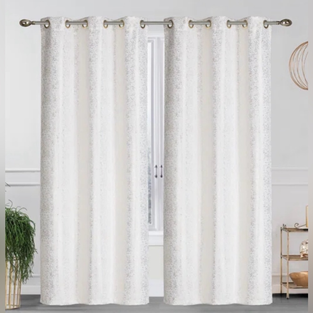 White/Silver Metallic Blackout Grommet Curtains NWT